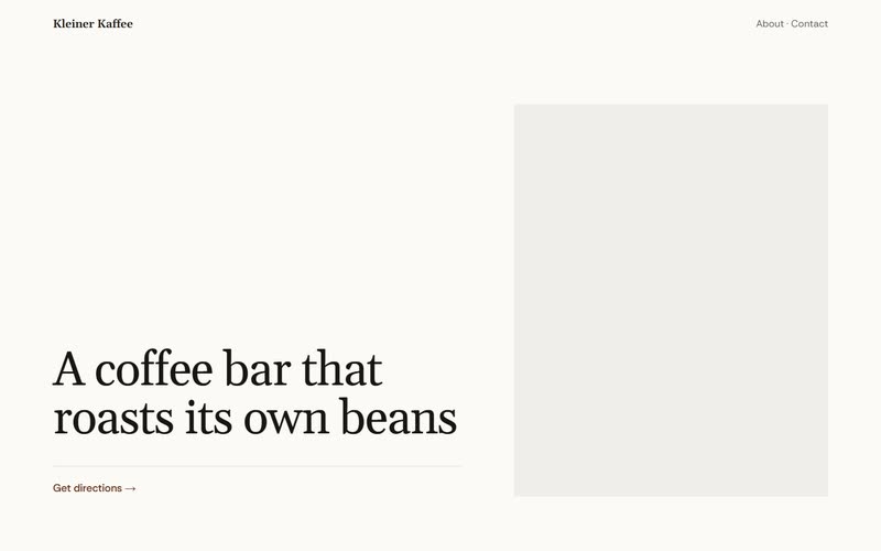 Quiet: a warm white page, a thin serif headline low down and a lot of space.
