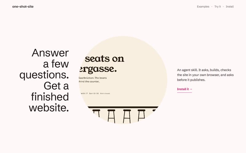 Idea A: the headline beside a round window onto the café site.