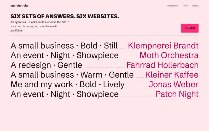 Idea B: six rows, each a set of answers and the name of the site it made.