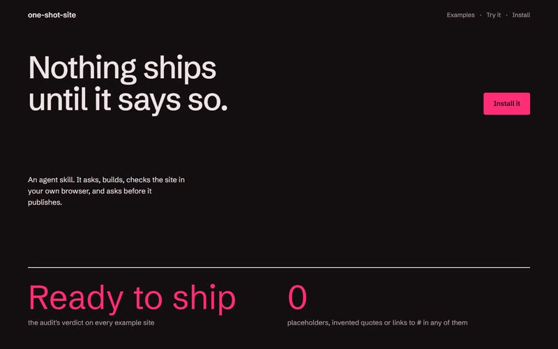 Idea C: a dark page with Ready to ship in big pink letters.