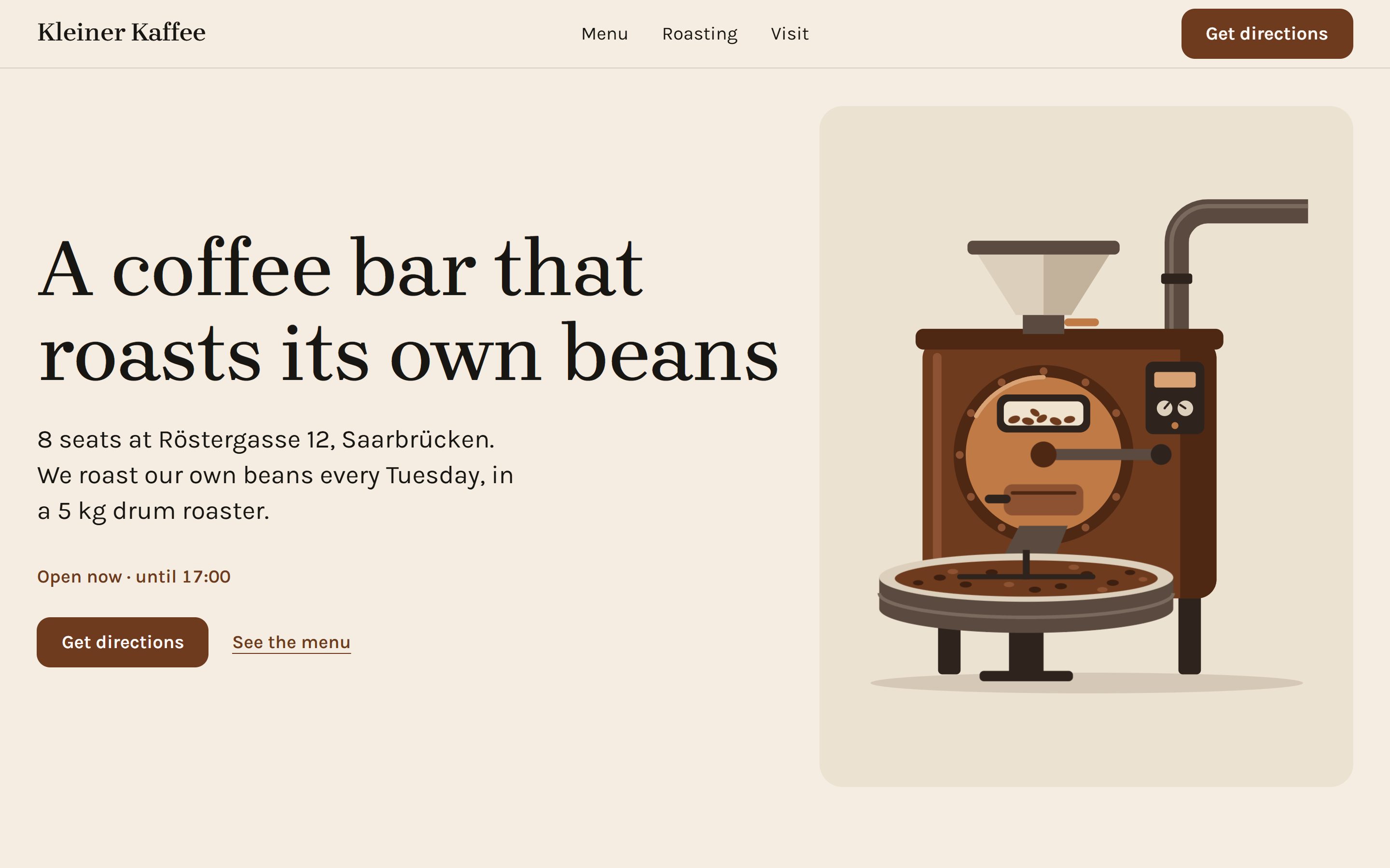 The finished café site: its first screen.